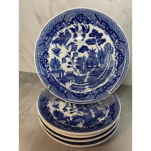5 Vintage Blue Willow Replacement Saucer Plates 5 3/4 Oriental Birds Japan Blue - Picture 1 of 10